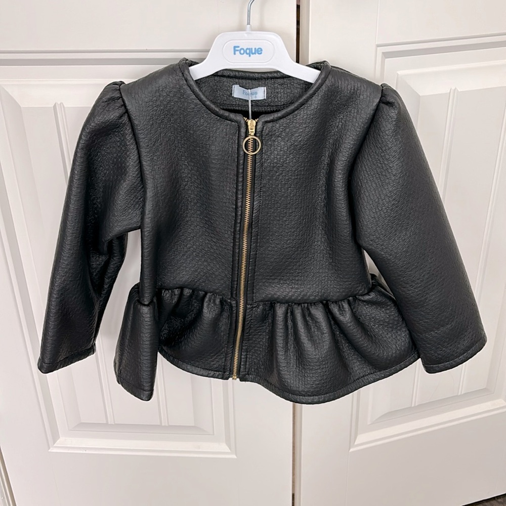 Foque Black Peplum Faux Leather Jacket